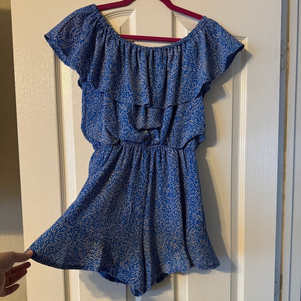 Blue/Cream Ruffle Romper